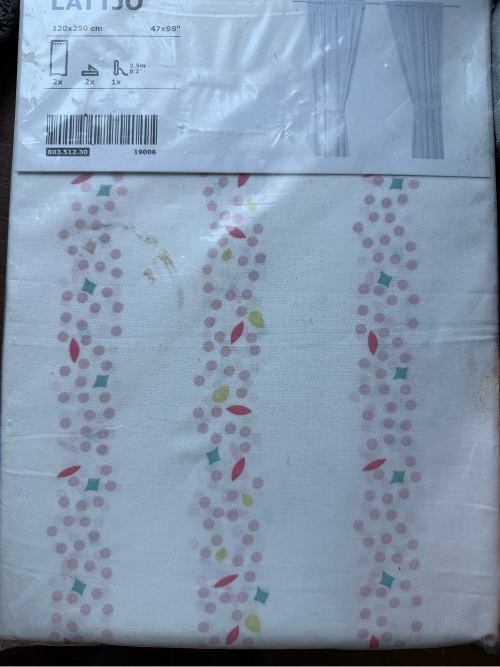 IKEA LATTJO Curtains Patterned Panel White & Pink